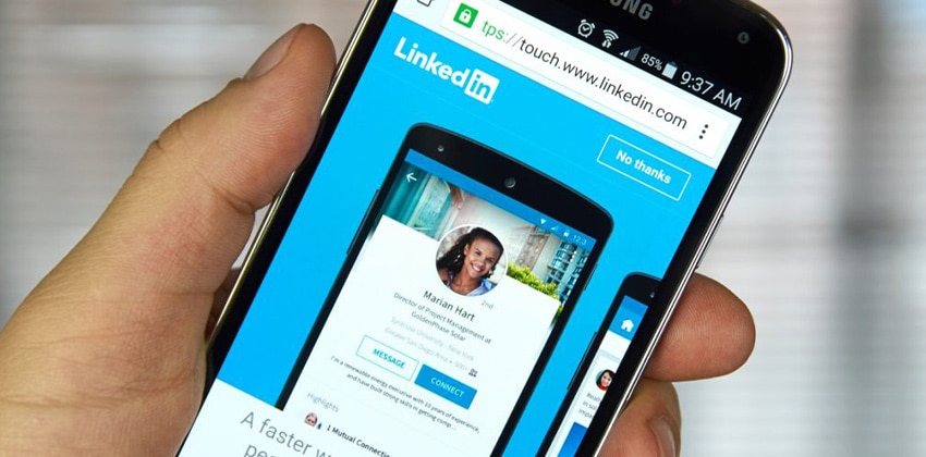 example LinkedIn profile on a mobile phone
